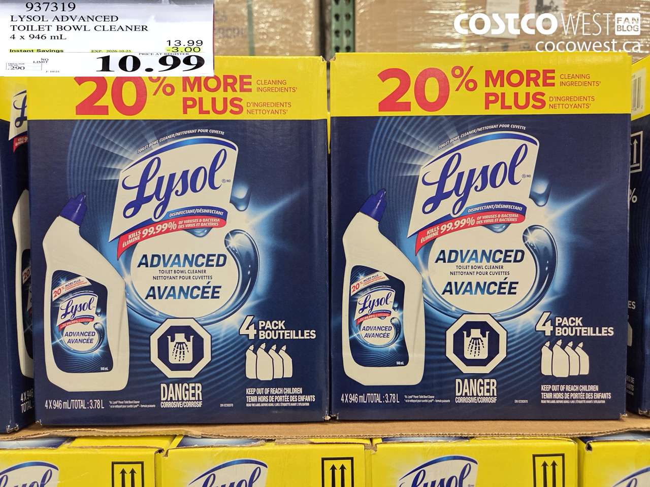 937319 LYSOL ADVANCED TOILET BOWL CLEANER 4 X 946 ML ($3.00 INSTANT SAVINGS EXPIRES ON 2026-10-25) $10.99