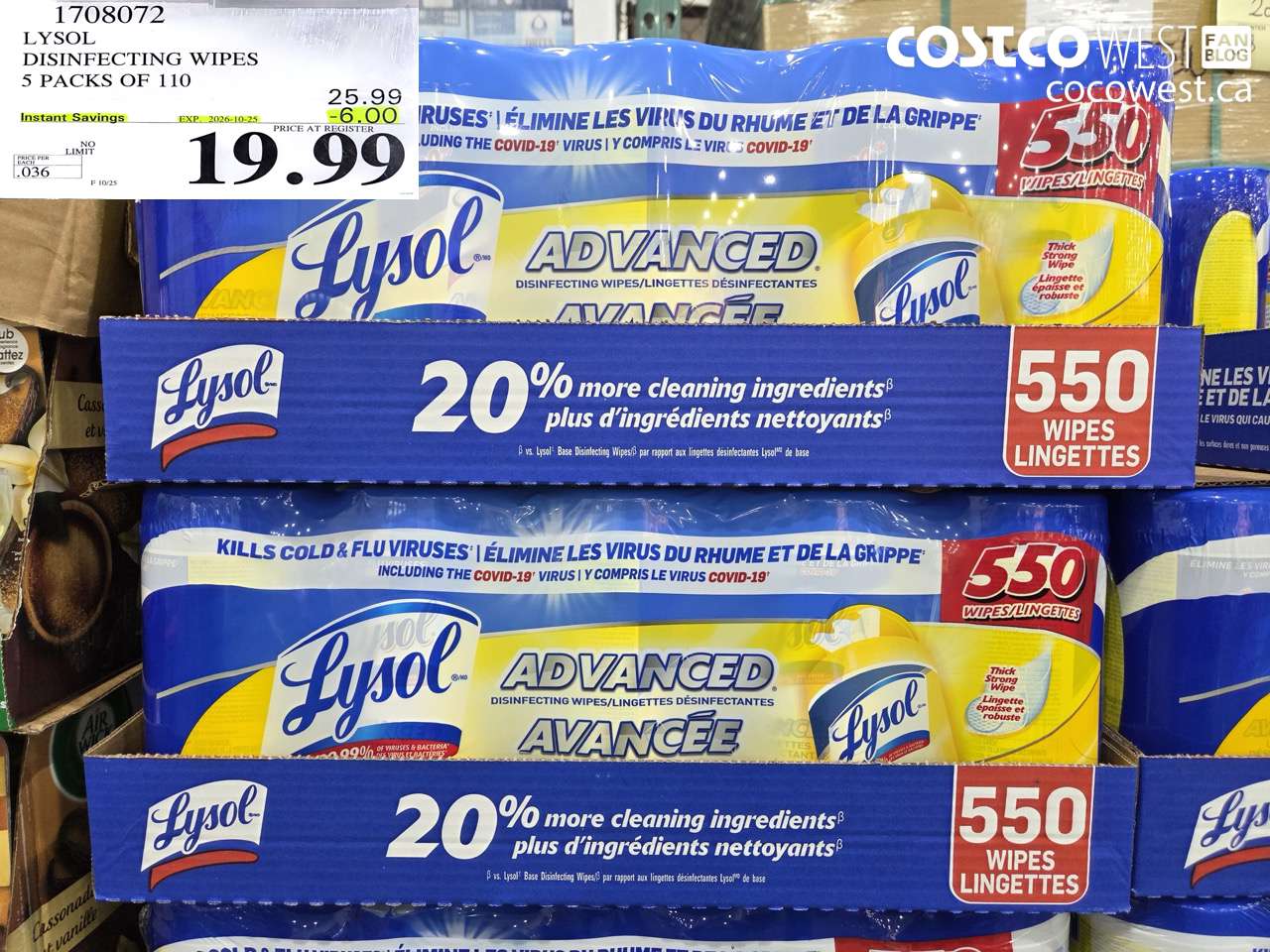1708072 LYSOL DISINFECTING WIPES 5 PACKS OF 110 ($6.00 INSTANT SAVINGS EXPIRES ON 2026-10-25) $19.99