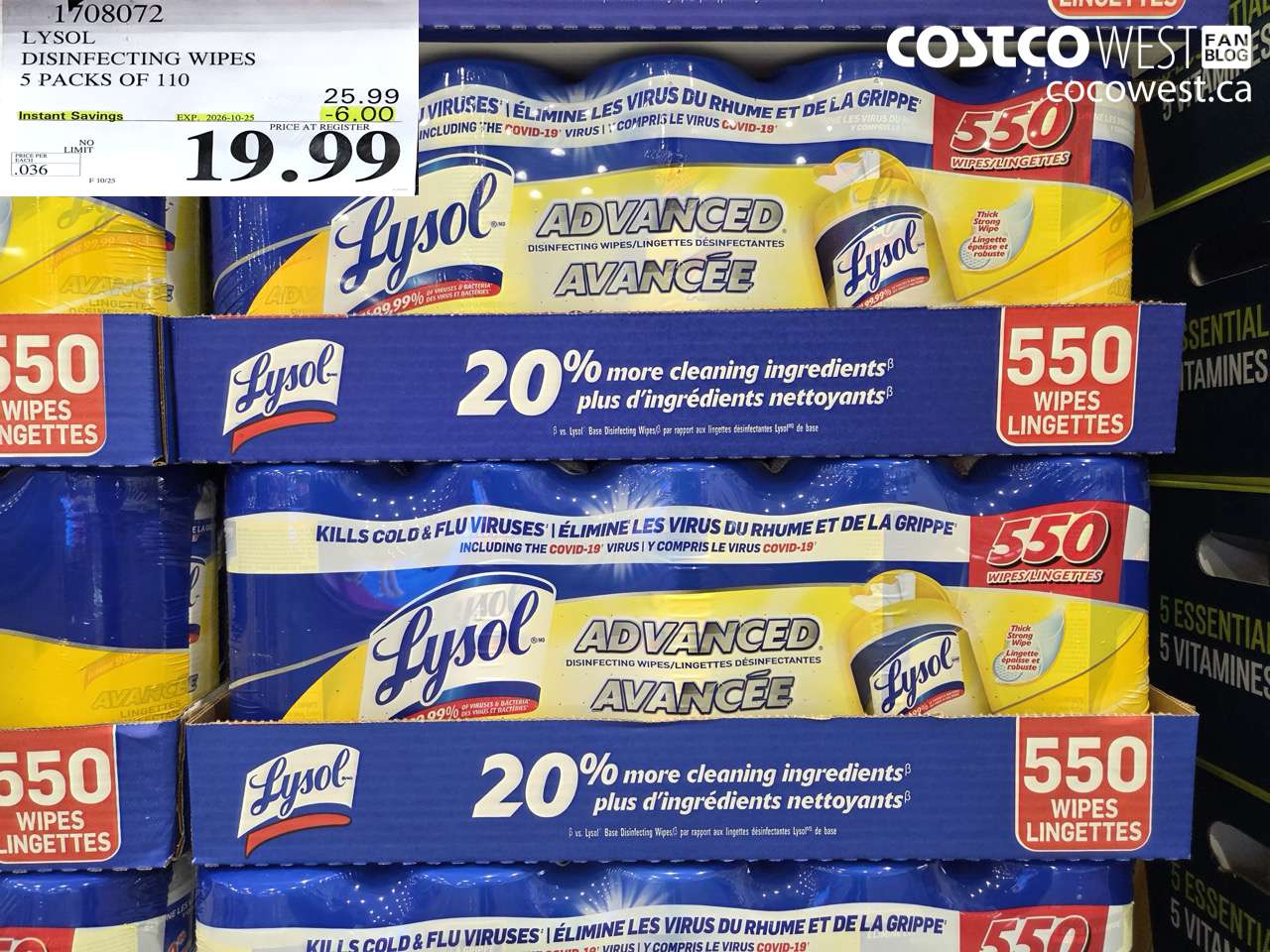 1708072 LYSOL DISINFECTING WIPES 5 PACKS OF 110 ($6.00 INSTANT SAVINGS EXPIRES ON 2026-10-25) $19.99