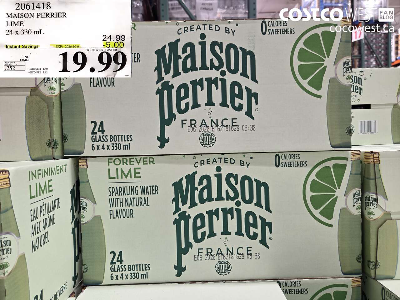 2061418 MAISON PERRIER LIME 24 X 330 ML ($5.00 INSTANT SAVINGS EXPIRES ON 2026-10-04) $19.99
