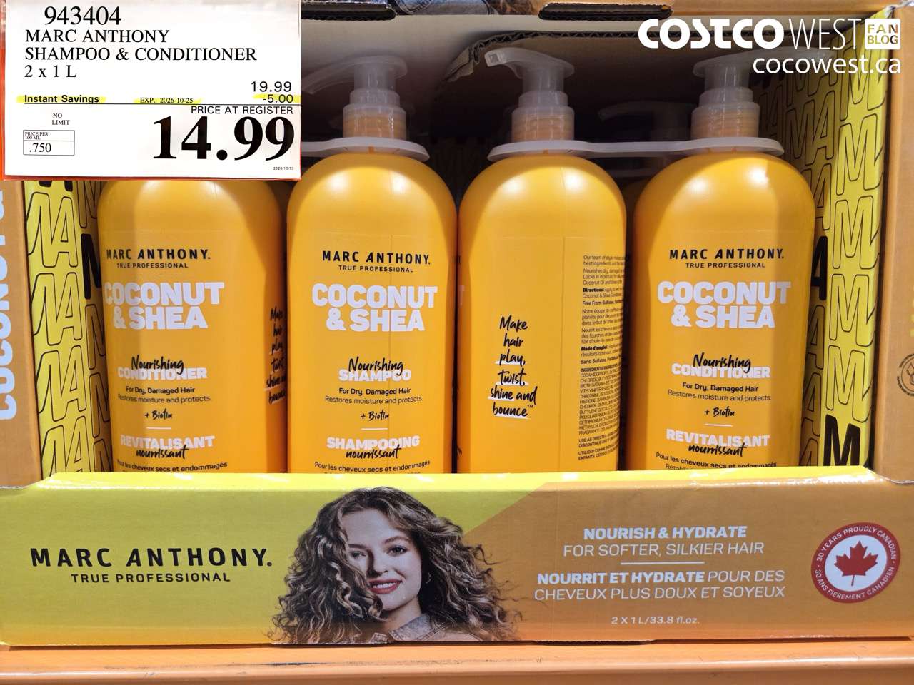 943404 MARC ANTHONY SHAMPOO & CONDITIONER 2 X 1 L ($5.00 INSTANT SAVINGS EXPIRES ON 2026-10-25) $14.99
