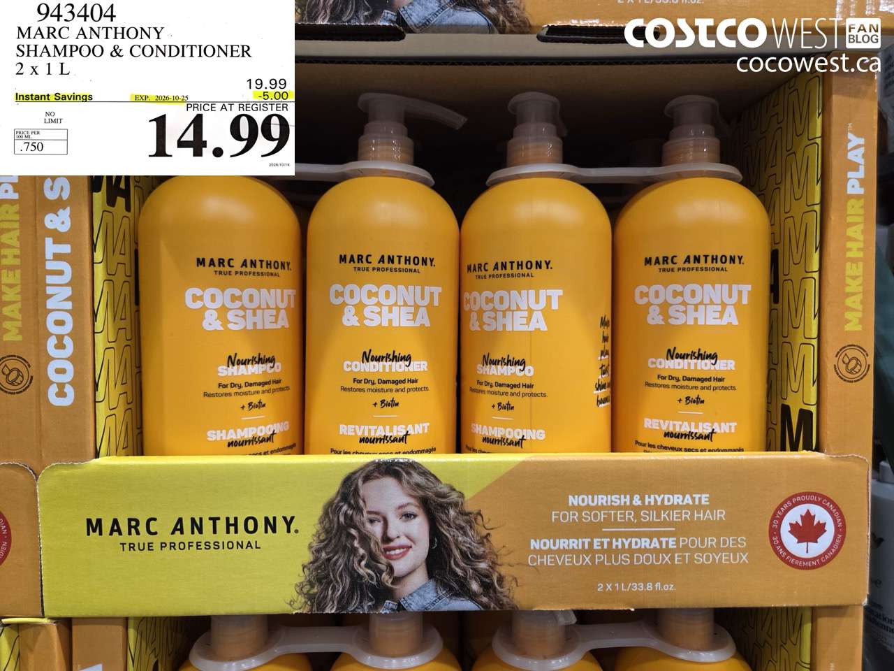 943404 MARC ANTHONY SHAMPOO & CONDITIONER 2 X 1 L ($5.00 INSTANT SAVINGS EXPIRES ON 2026-10-25) $14.99