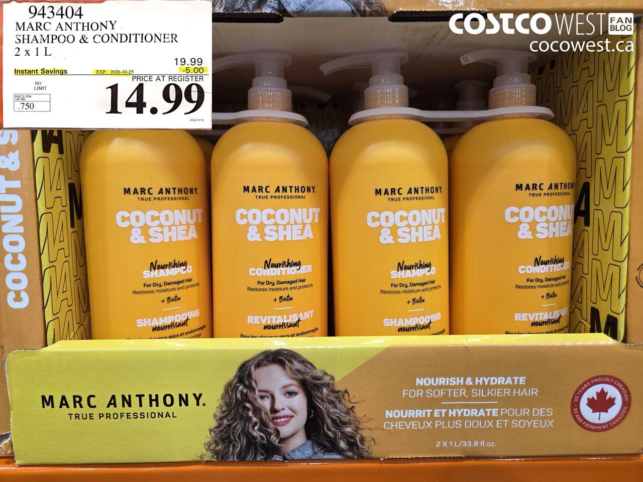 943404 MARC ANTHONY SHAMPOO & CONDITIONER 2 X 1 L ($5.00 INSTANT SAVINGS EXPIRES ON 2026-10-25) $14.99
