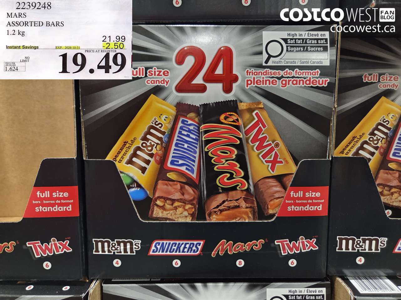 2239248 MARS ASSORTED BARS 1.2 KG ($2.50 INSTANT SAVINGS EXPIRES ON 2026-10-31) $19.49
