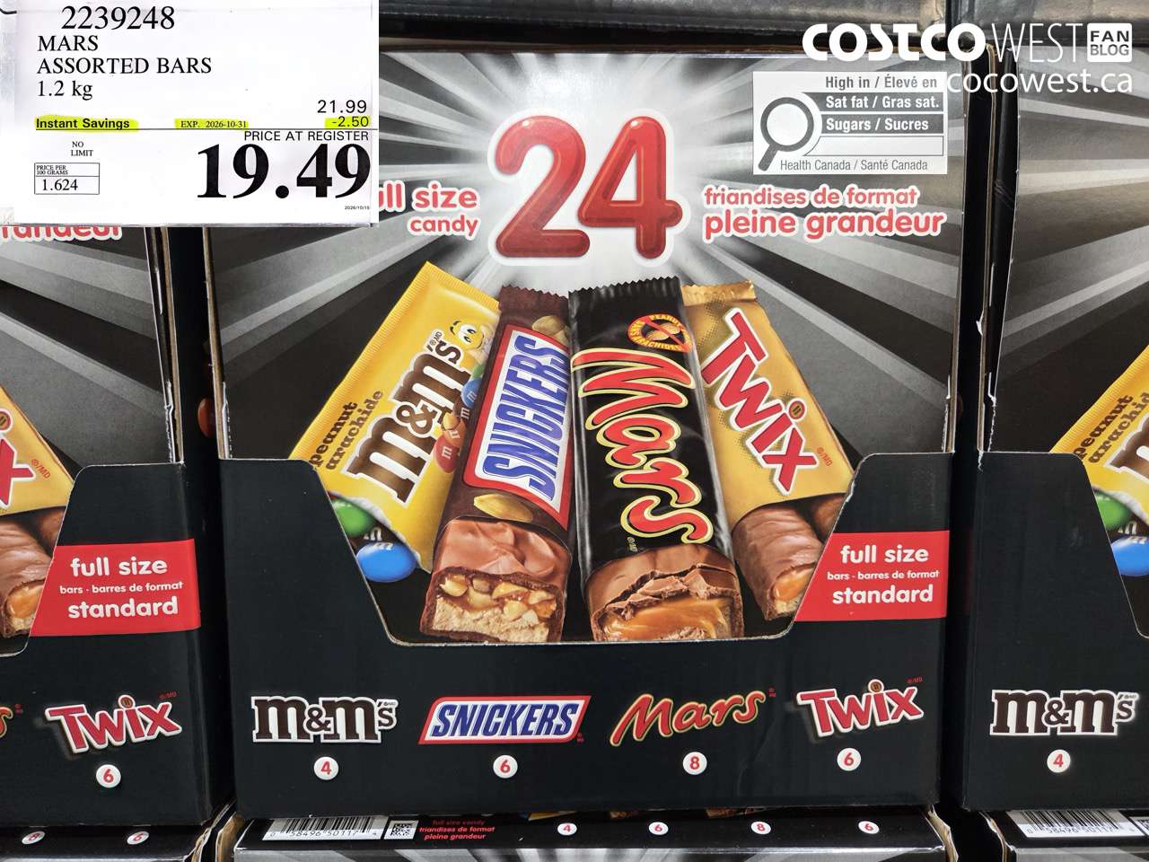 2239248 MARS ASSORTED BARS 1.2 KG ($2.50 INSTANT SAVINGS EXPIRES ON 2026-10-31) $19.49