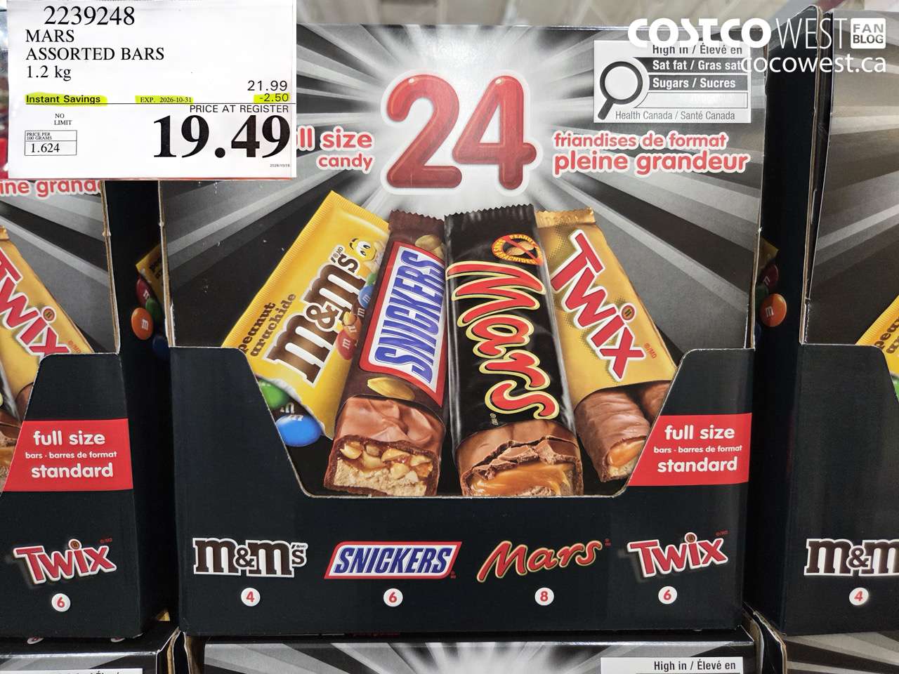 2239248 MARS ASSORTED BARS 1.2 KG ($2.50 INSTANT SAVINGS EXPIRES ON 2026-10-31) $19.49