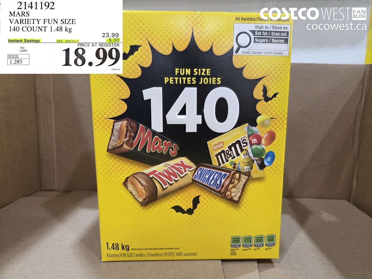 2141192 MARS VARIETY FUN SIZE 140 COUNT 1.48 KG ($5.00 INSTANT SAVINGS EXPIRES ON 2026-10-11) $18.99