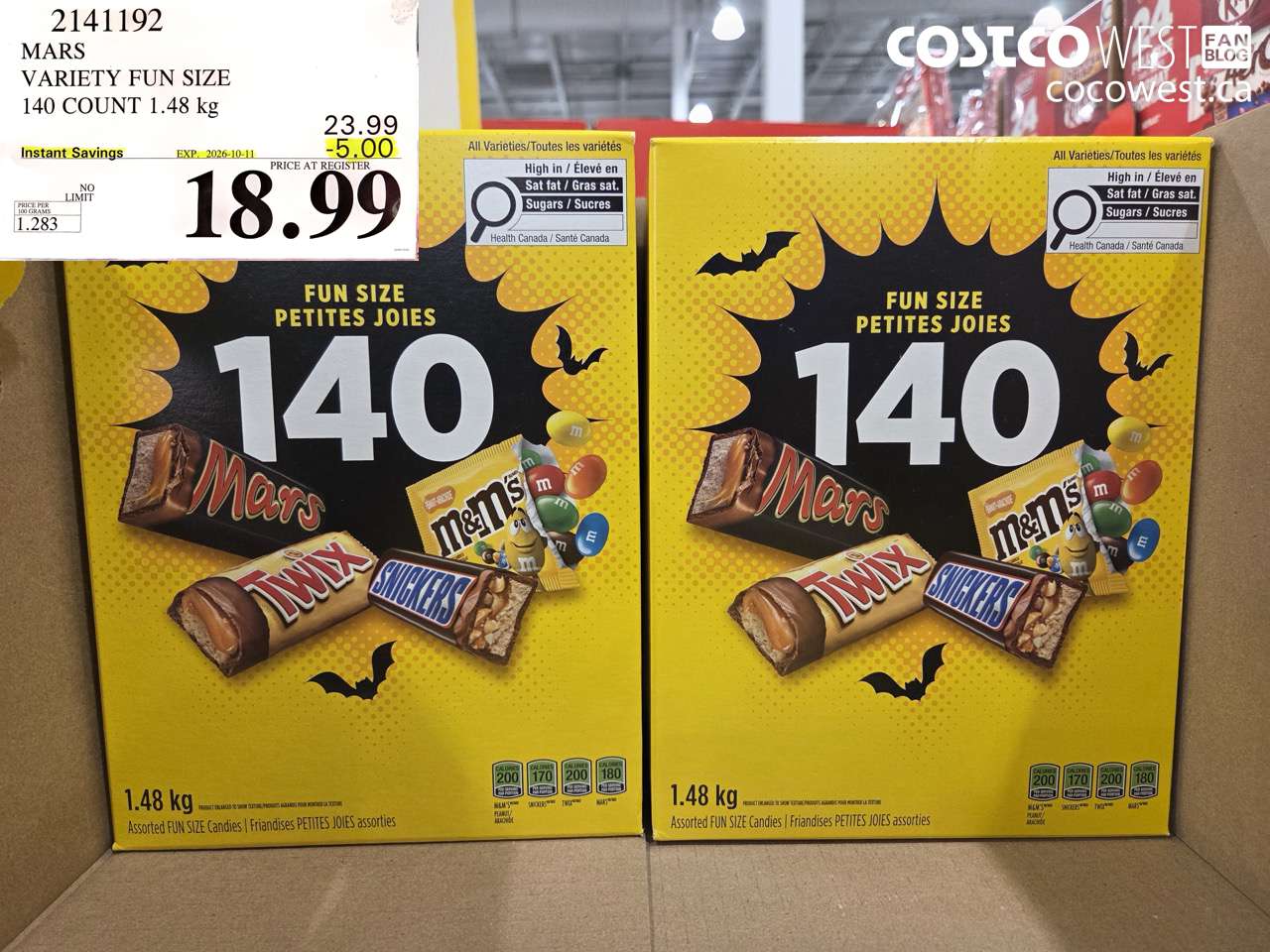 2141192 MARS VARIETY FUN SIZE 140 COUNT 1.48 KG ($5.00 INSTANT SAVINGS EXPIRES ON 2026-10-11) $18.99
