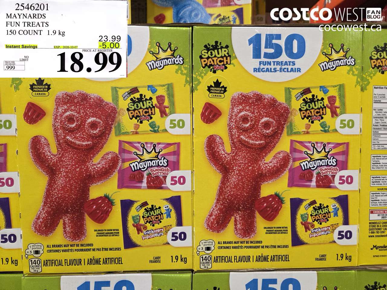 2546201 MAYNARDS FUN TREATS 150 COUNT 1.9 KG ($5.00 INSTANT SAVINGS EXPIRES ON 2026-10-07) $18.99