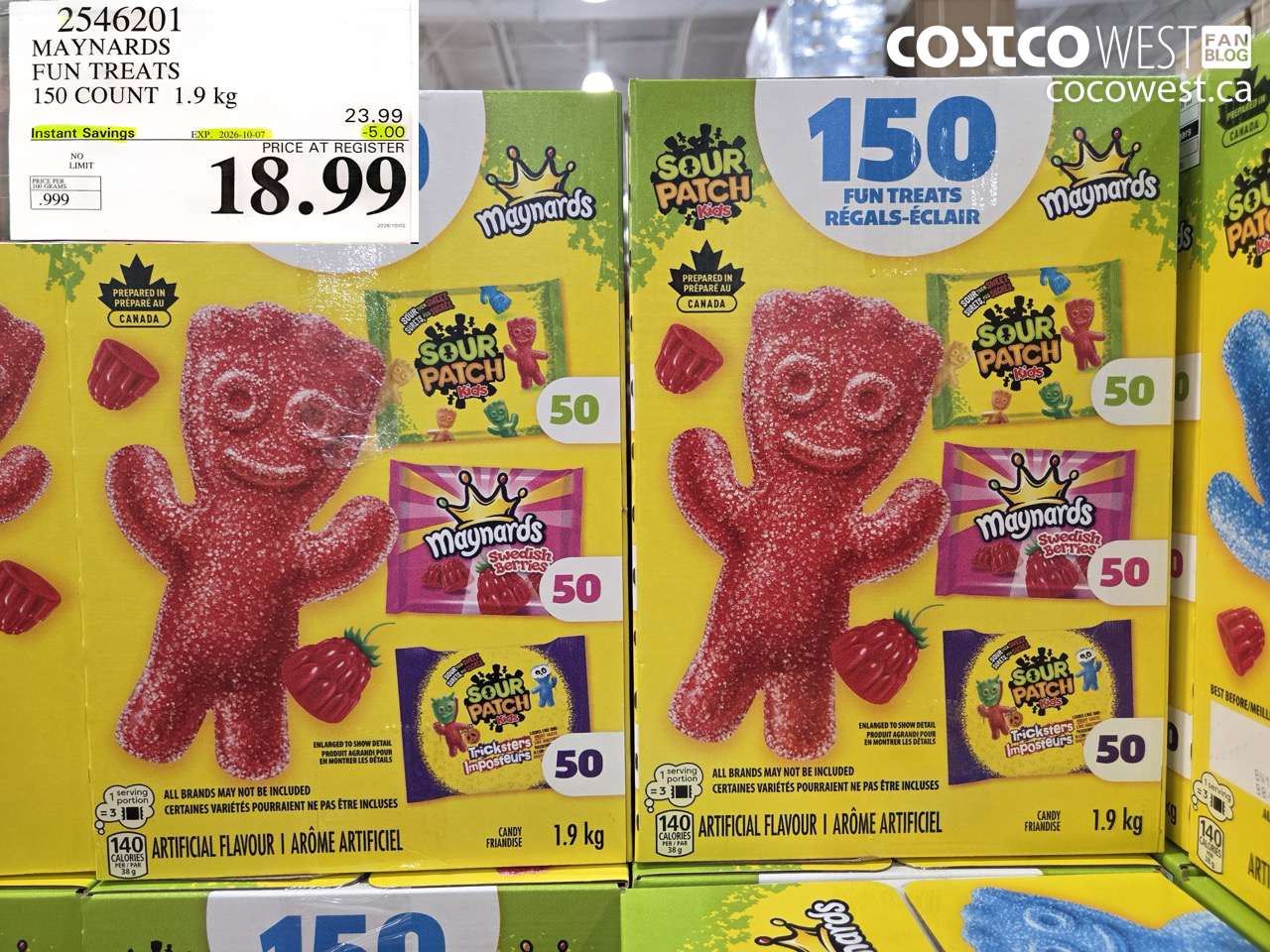 2546201 MAYNARDS FUN TREATS 150 COUNT 1.9 KG ($5.00 INSTANT SAVINGS EXPIRES ON 2026-10-07) $18.99