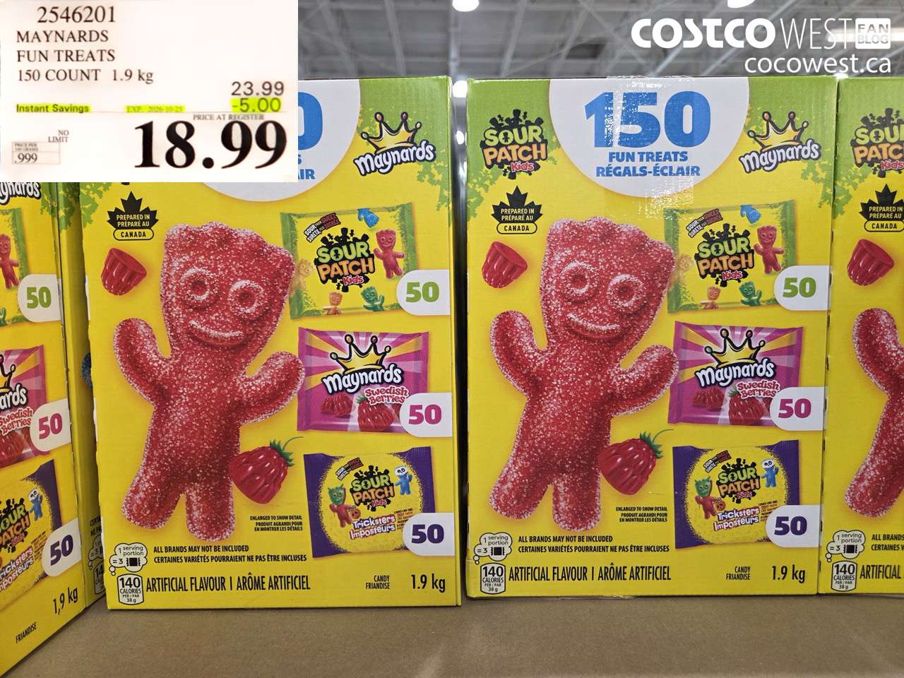 2546201 MAYNARDS FUN TREATS 150 COUNT 1.9 KG ($5.00 INSTANT SAVINGS EXPIRES ON 2025-10-25) $18.99
