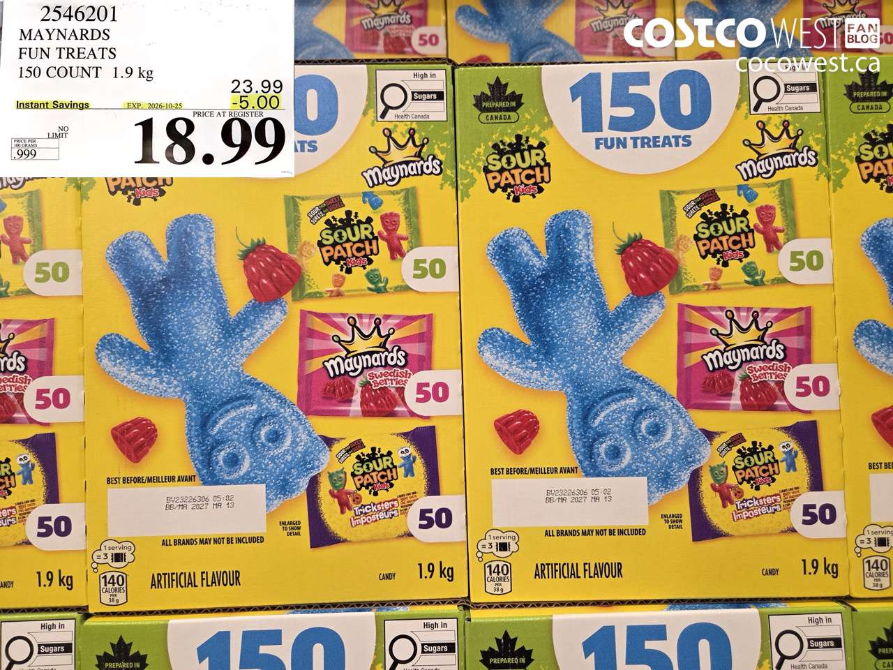 2546201 MAYNARDS FUN TREATS 150 COUNT 1.9 KG ($5.00 INSTANT SAVINGS EXPIRES ON 2026-10-25) $18.99