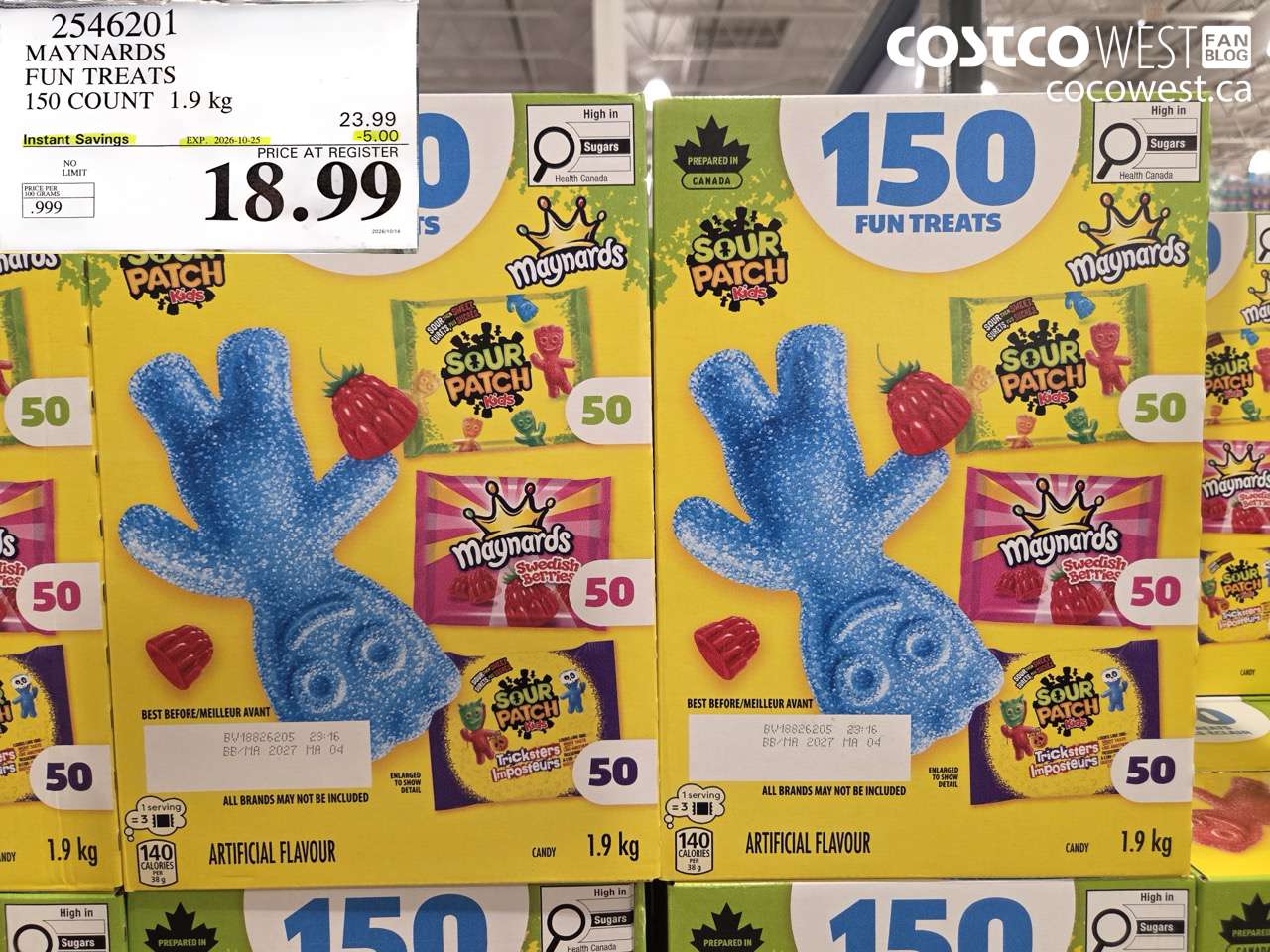 2546201 MAYNARDS FUN TREATS 150 COUNT 1.9 KG ($5.00 INSTANT SAVINGS EXPIRES ON 2026-10-25) $18.99