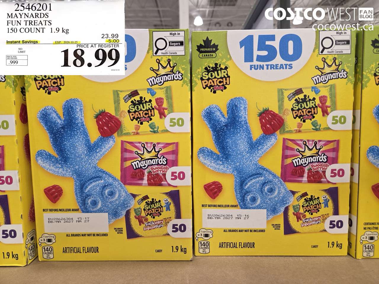 2546201 MAYNARDS FUN TREATS 150 COUNT 1.9 KG ($5.00 INSTANT SAVINGS EXPIRES ON 2026-10-25) $18.99