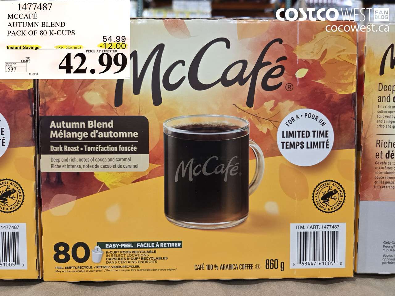1477487 MCCAFÉ AUTUMN BLEND PACK OF 80 K-CUPS ($12.00 INSTANT SAVINGS EXPIRES ON 2026-10-25) $42.99