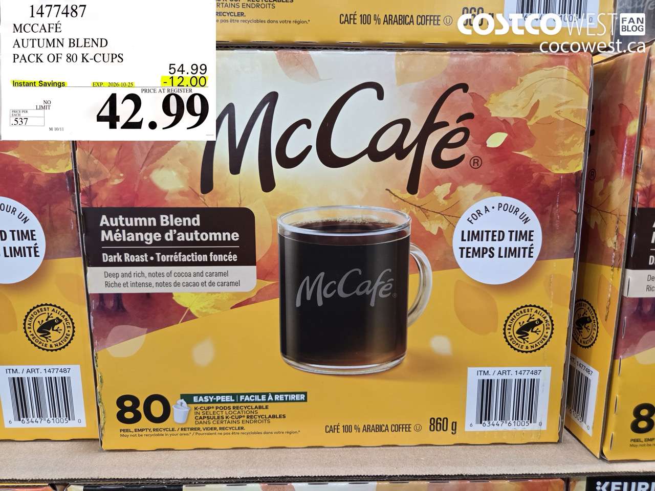 1477487 MCCAFÉ AUTUMN BLEND PACK OF 80 K-CUPS ($12.00 INSTANT SAVINGS EXPIRES ON 2026-10-25) $42.99