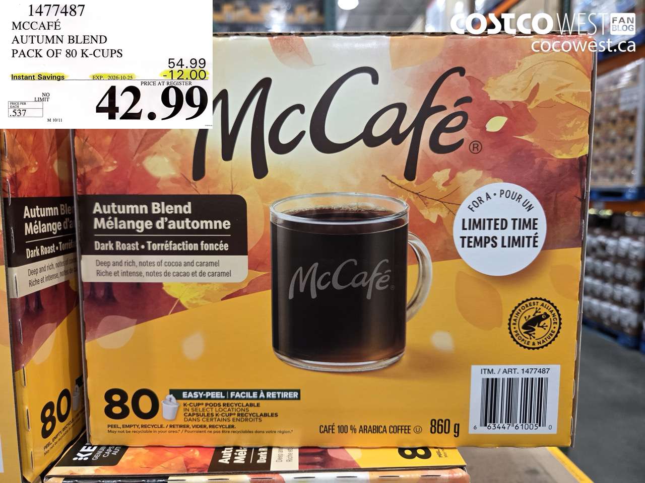 1477487 MCCAFÉ AUTUMN BLEND PACK OF 80 K-CUPS ($12.00 INSTANT SAVINGS EXPIRES ON 2026-10-25) $42.99
