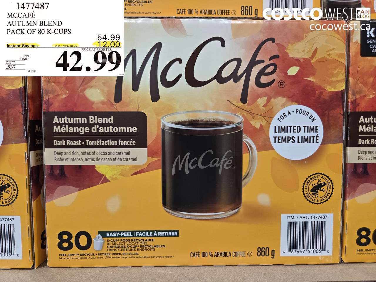 1477487 MCCAFÉ AUTUMN BLEND PACK OF 80 K-CUPS ($12.00 INSTANT SAVINGS EXPIRES ON 2026-10-25) $42.99