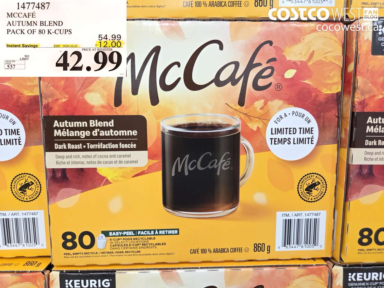 1477487 MCCAFÉ AUTUMN BLEND PACK OF 80 K-CUPS ($12.00 INSTANT SAVINGS EXPIRES ON 2026-10-25) $42.99