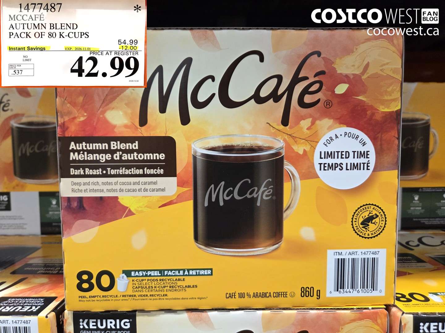 1477487 MCCAFÉ AUTUMN BLEND PACK OF 80 K-CUPS ($12.00 INSTANT SAVINGS EXPIRES ON 2026-11-01) $42.99