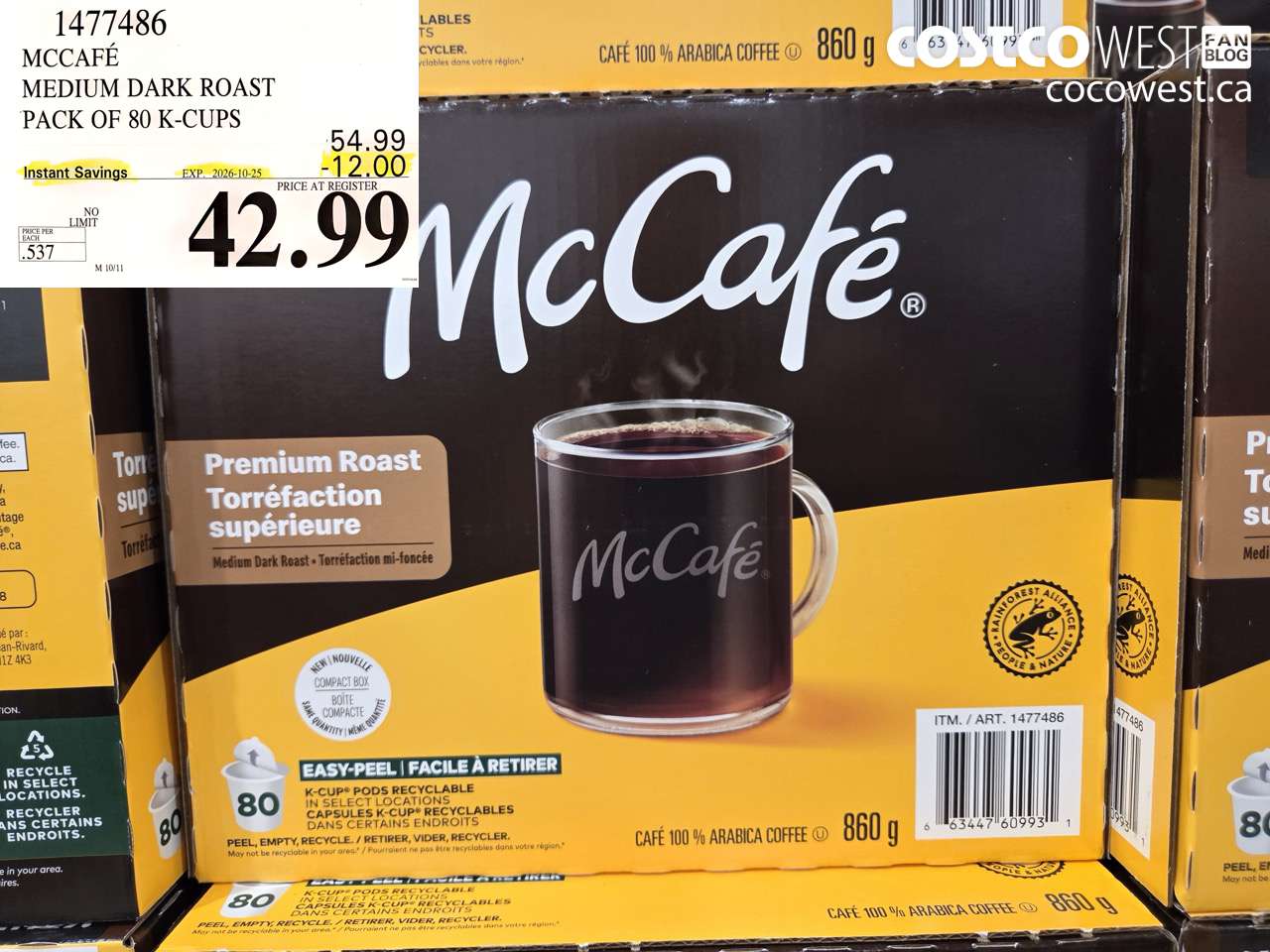 1477486 MCCAFÉ MEDIUM DARK ROAST PACK OF 80 K-CUPS ($12.00 INSTANT SAVINGS EXPIRES ON 2026-10-25) $42.99