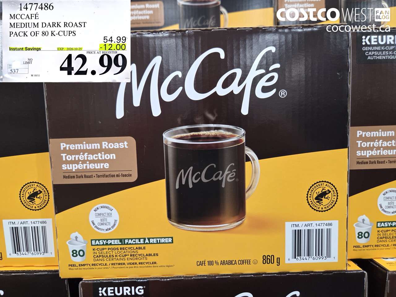 1477486 MCCAFÉ MEDIUM DARK ROAST PACK OF 80 K-CUPS ($12.00 INSTANT SAVINGS EXPIRES ON 2026-10-25) $42.99