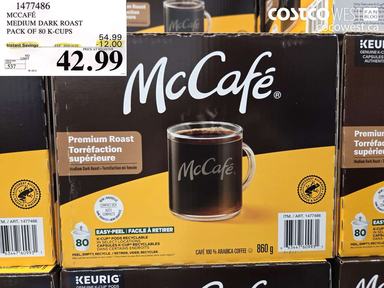 1477486 MCCAFÉ MEDIUM DARK ROAST PACK OF 80 K-CUPS ($12.00 INSTANT SAVINGS EXPIRES ON 2026-10-25) $42.99