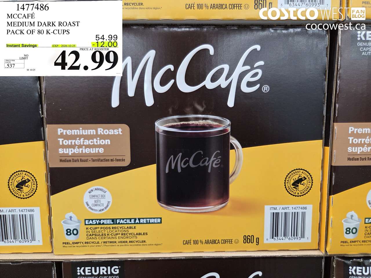 1477486 MCCAFÉ MEDIUM DARK ROAST PACK OF 80 K-CUPS ($12.00 INSTANT SAVINGS EXPIRES ON 2026-10-25) $42.99