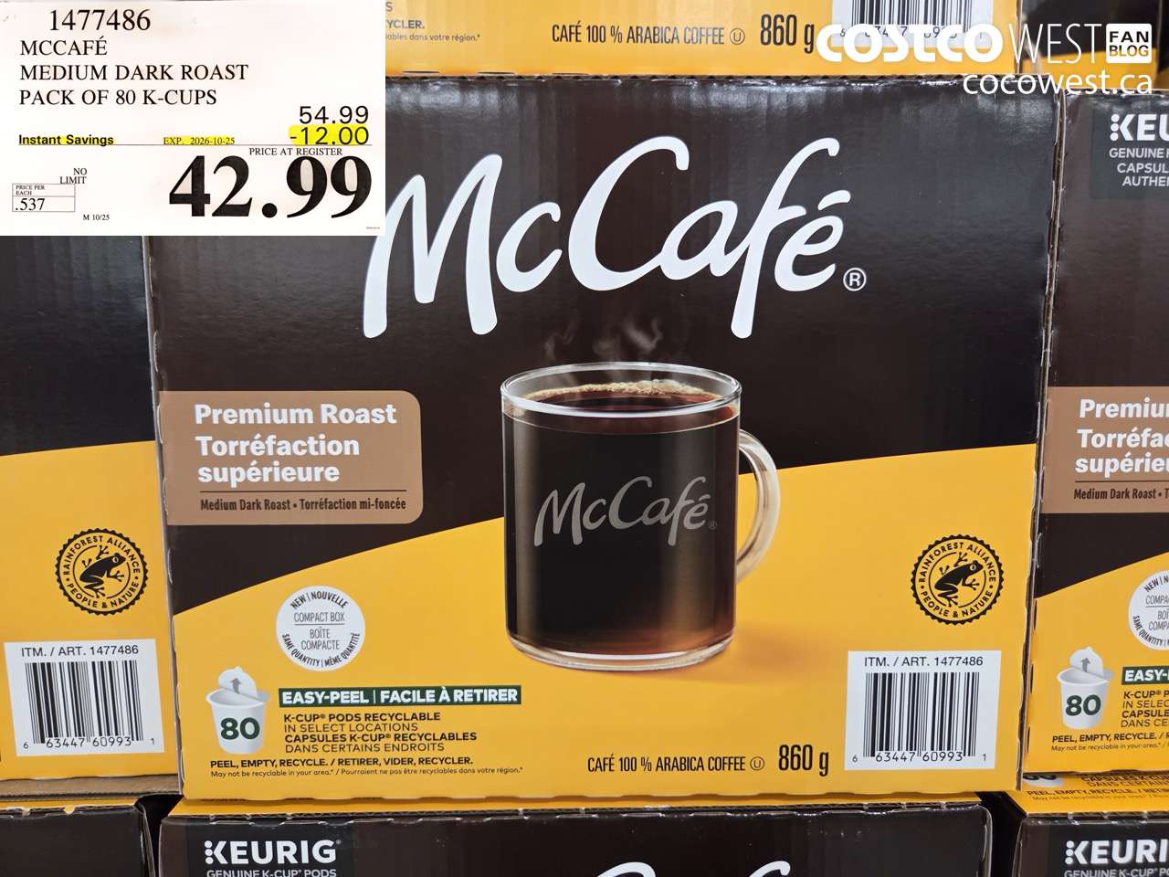 1477486 MCCAFÉ MEDIUM DARK ROAST PACK OF 80 K-CUPS ($12.00 INSTANT SAVINGS EXPIRES ON 2026-10-25) $42.99