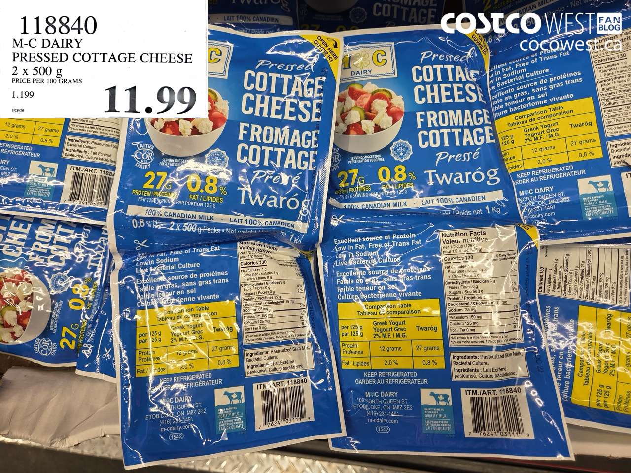 118840 M-C DAIRY PRESSED COTTAGE CHEESE 2 X 500 G $11.99