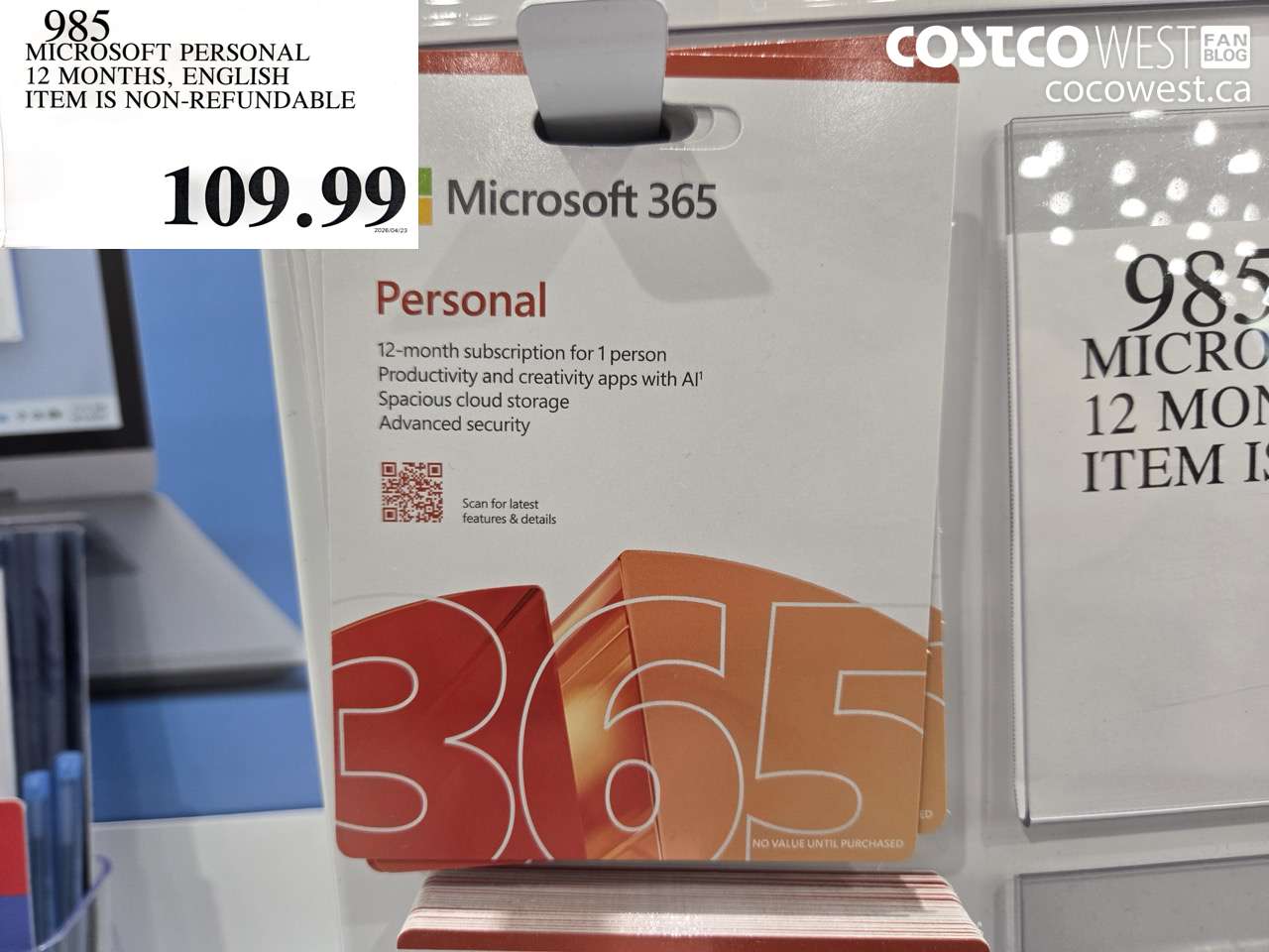 985 MICROSOFT PERSONAL 12 MONTHS, ENGLISH ITEM IS NON-REFUNDABLE $109.99