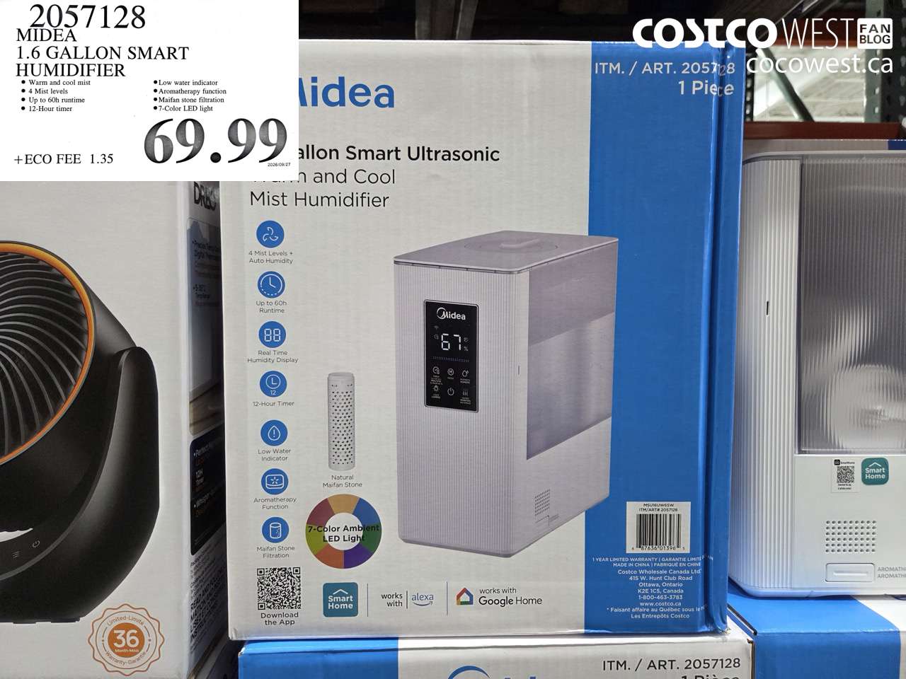 2057128 MIDEA 1.6 GALLON SMART HUMIDIFIER $69.99