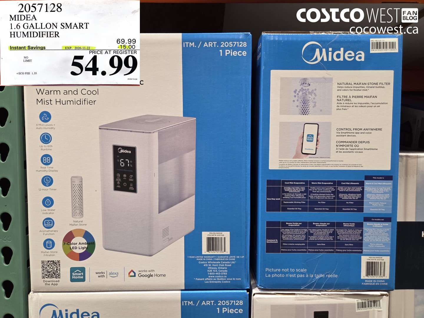 2057128 MIDEA 1.6 GALLON SMART HUMIDIFIER ($15.00 INSTANT SAVINGS EXPIRES ON 2026-11-22) $54.99