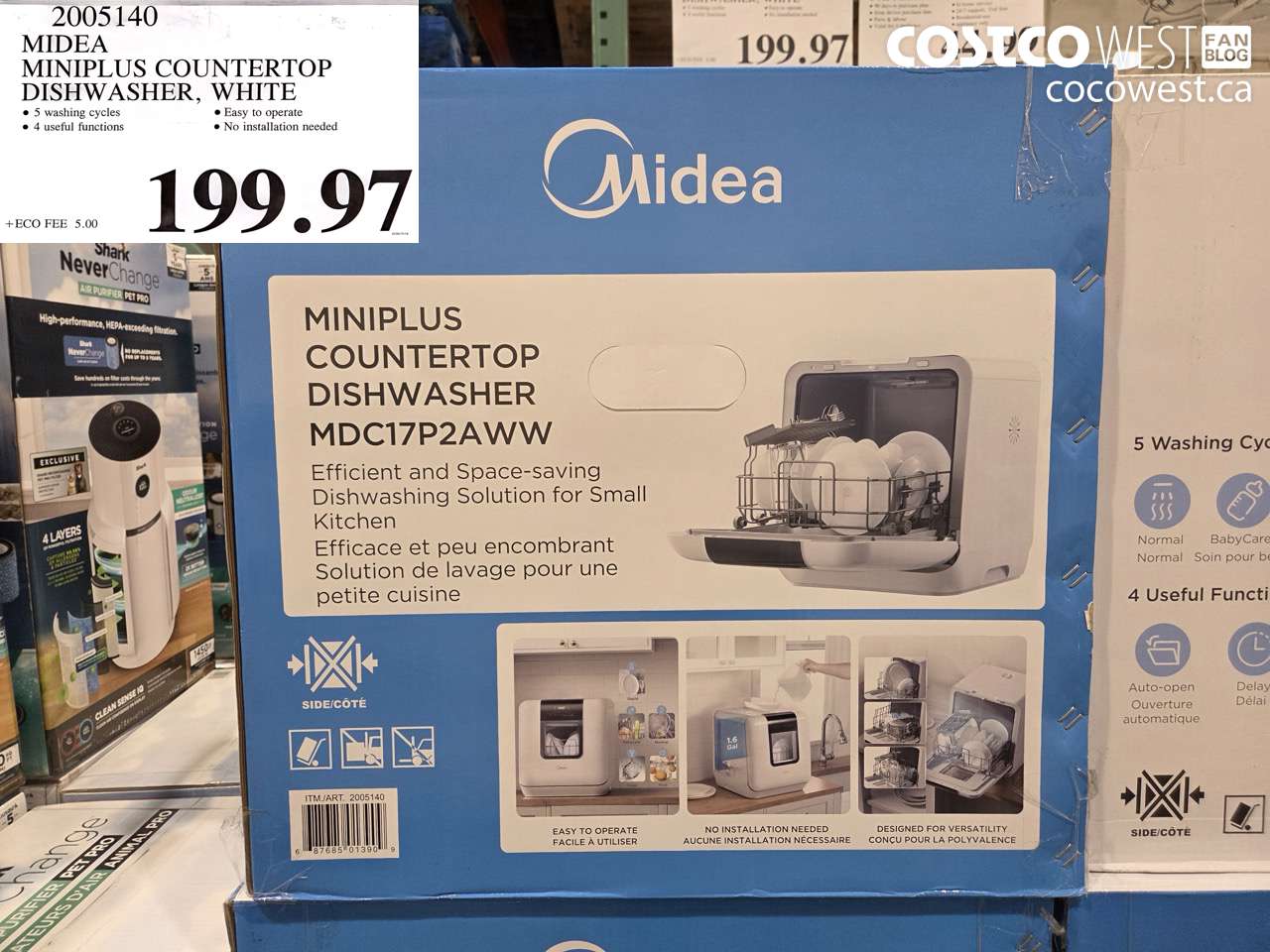 2005140 MIDEA MINIPLUS COUNTERTOP DISHWASHER, WHITE $199.97