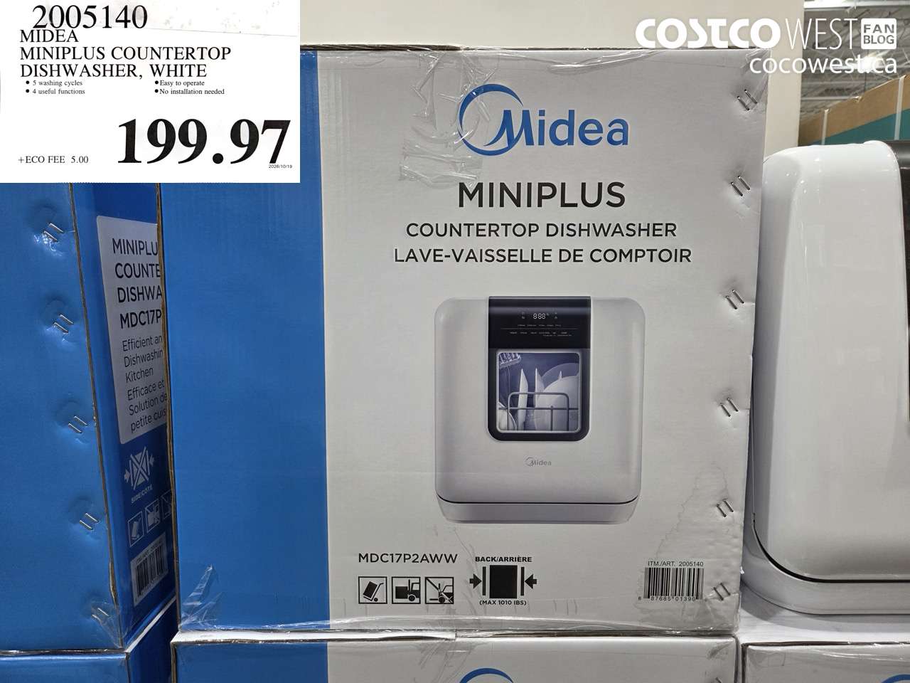 2005140 MIDEA MINIPLUS COUNTERTOP DISHWASHER, WHITE $199.97