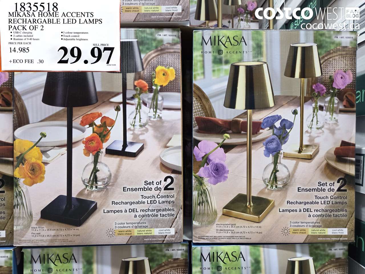1835518 MIKASA HOME ACCENTS RECHARGABLE LED LAMPS PACK OF 2 $29.97