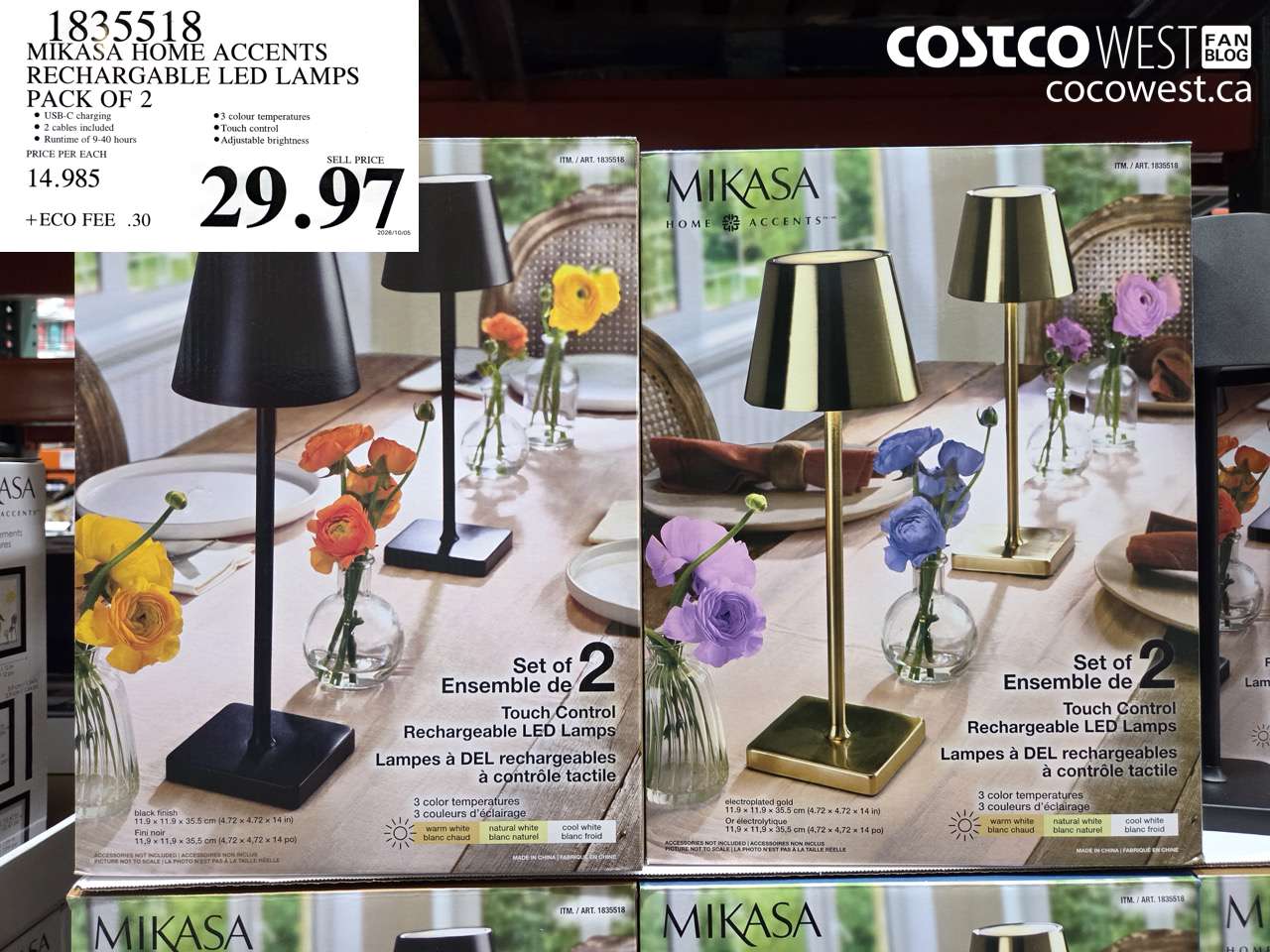 1835518 MIKASA HOME ACCENTS RECHARGABLE LED LAMPS PACK OF 2 $29.97
