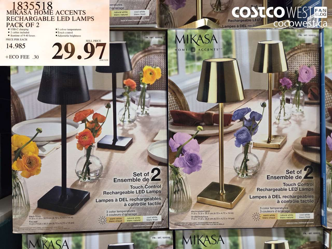 1835518 MIKASA HOME ACCENTS RECHARGABLE LED LAMPS PACK OF 2 $29.97