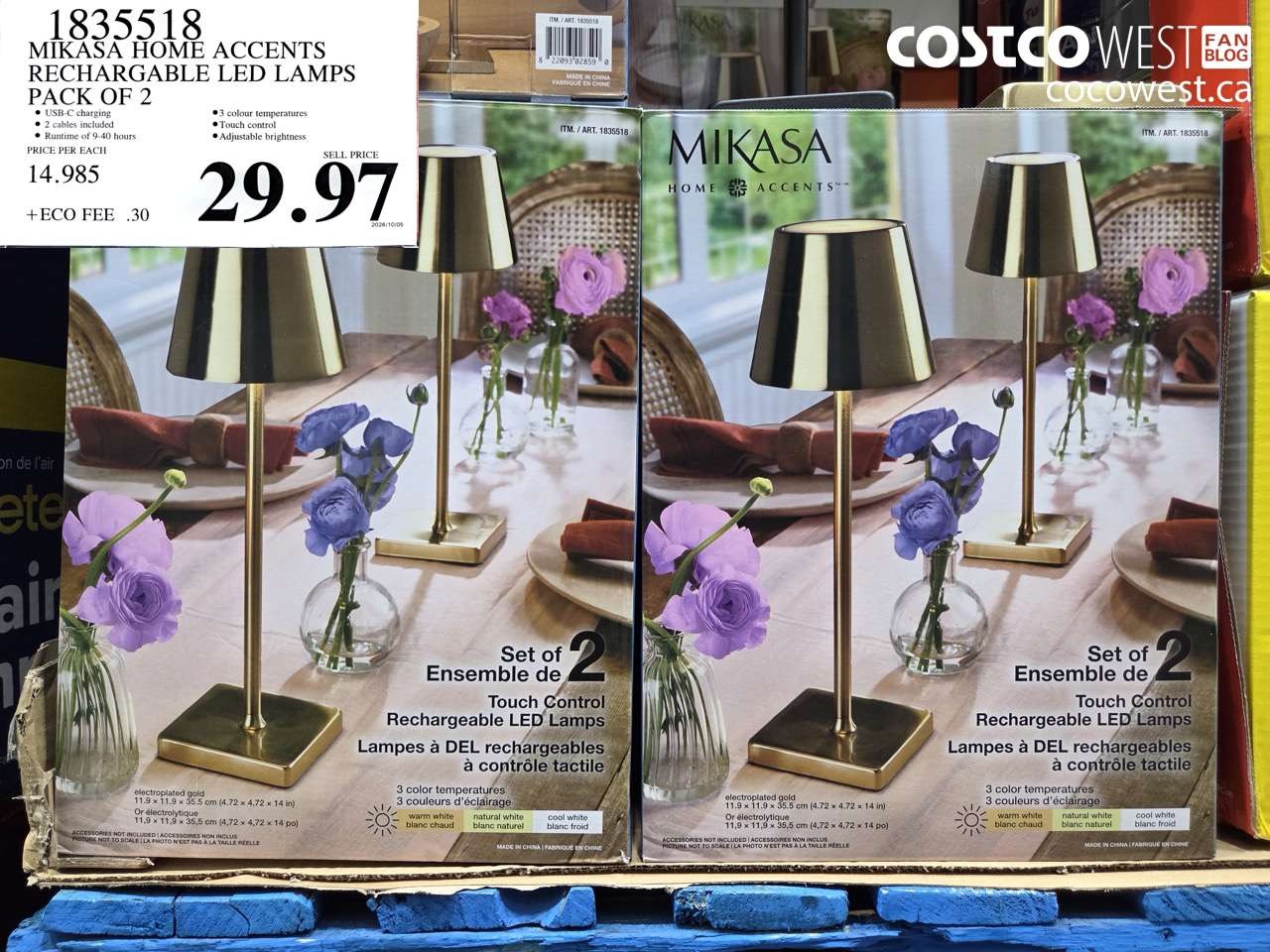 1835518 MIKASA HOME ACCENTS RECHARGABLE LED LAMPS PACK OF 2 $29.97