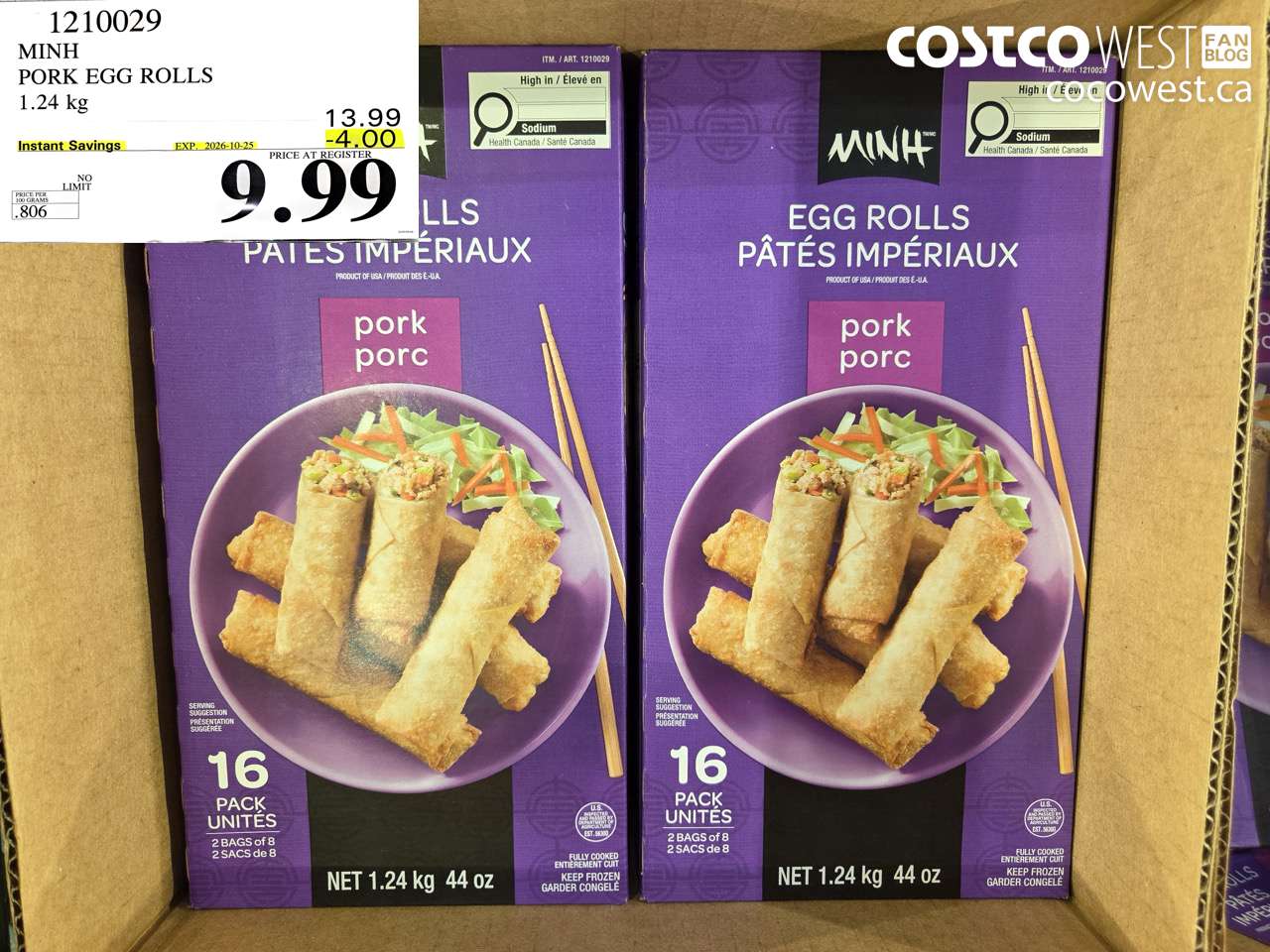 1210029 MINH PORK EGG ROLLS 1.24 KG ($4.00 INSTANT SAVINGS EXPIRES ON 2026-10-25) $9.99