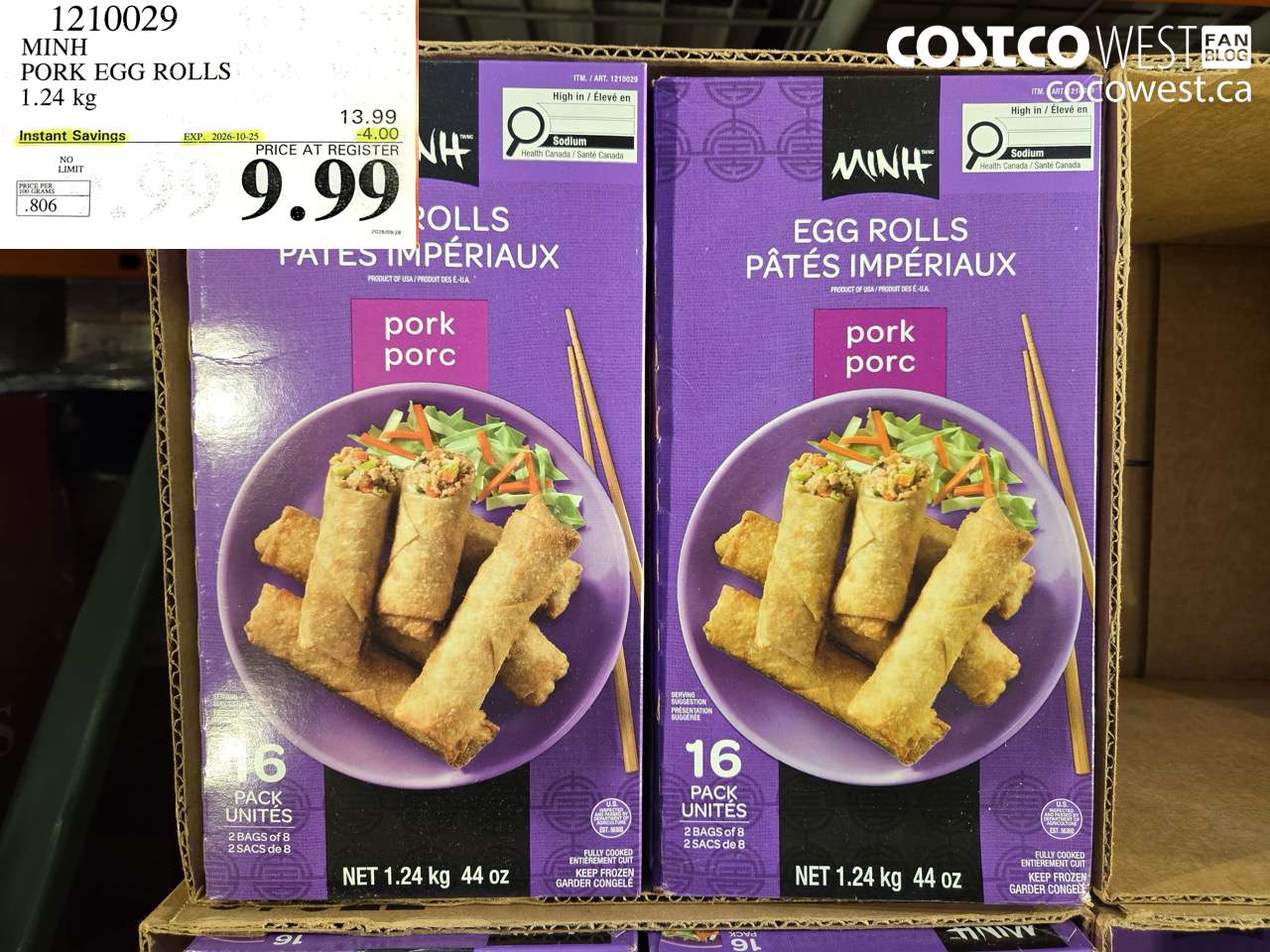 1210029 MINH PORK EGG ROLLS 1.24 KG ($4.00 INSTANT SAVINGS EXPIRES ON 2026-10-25) $9.99