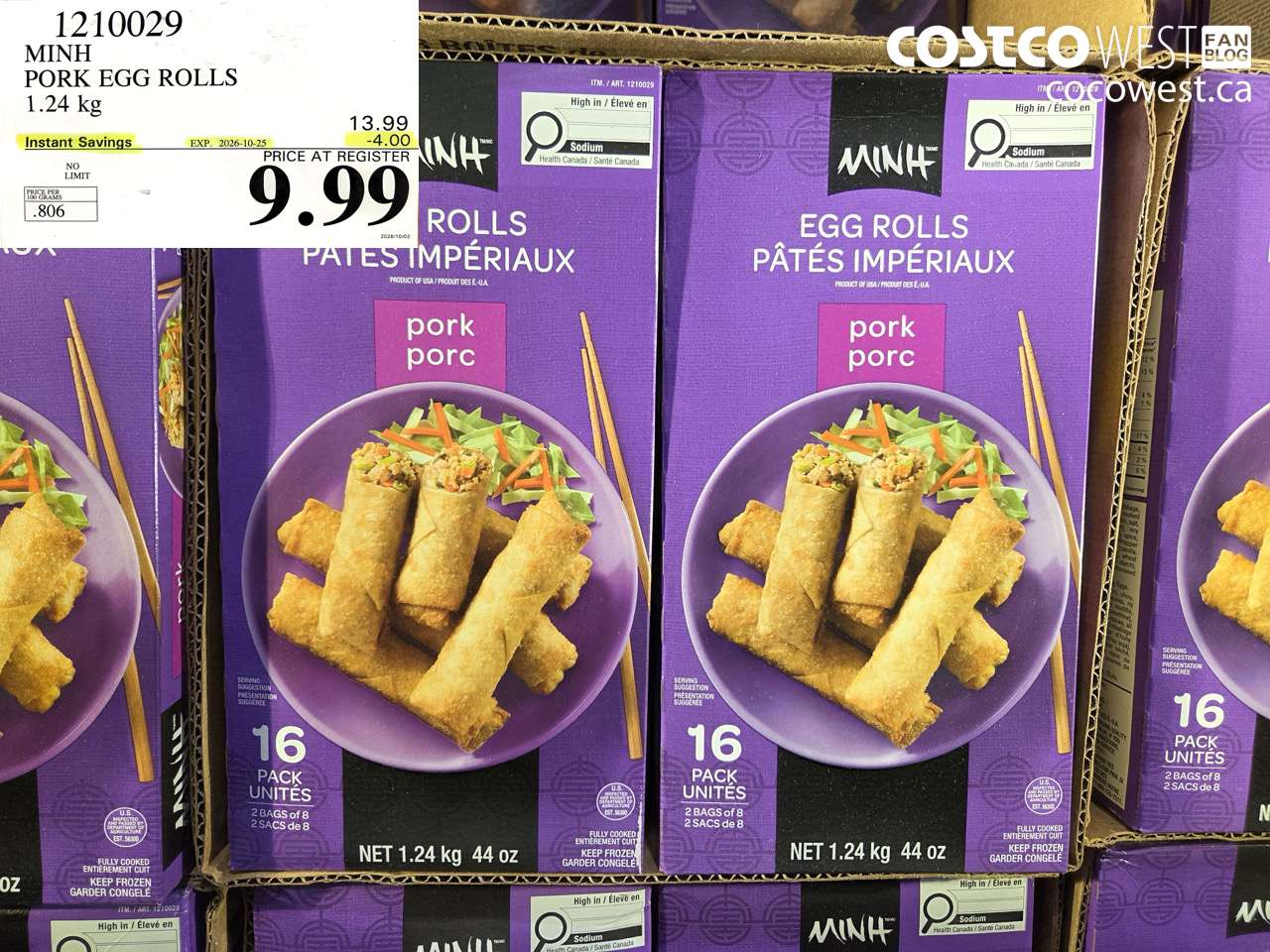 1210029 MINH PORK EGG ROLLS 1.24 KG ($4.00 INSTANT SAVINGS EXPIRES ON 2026-10-25) $9.99