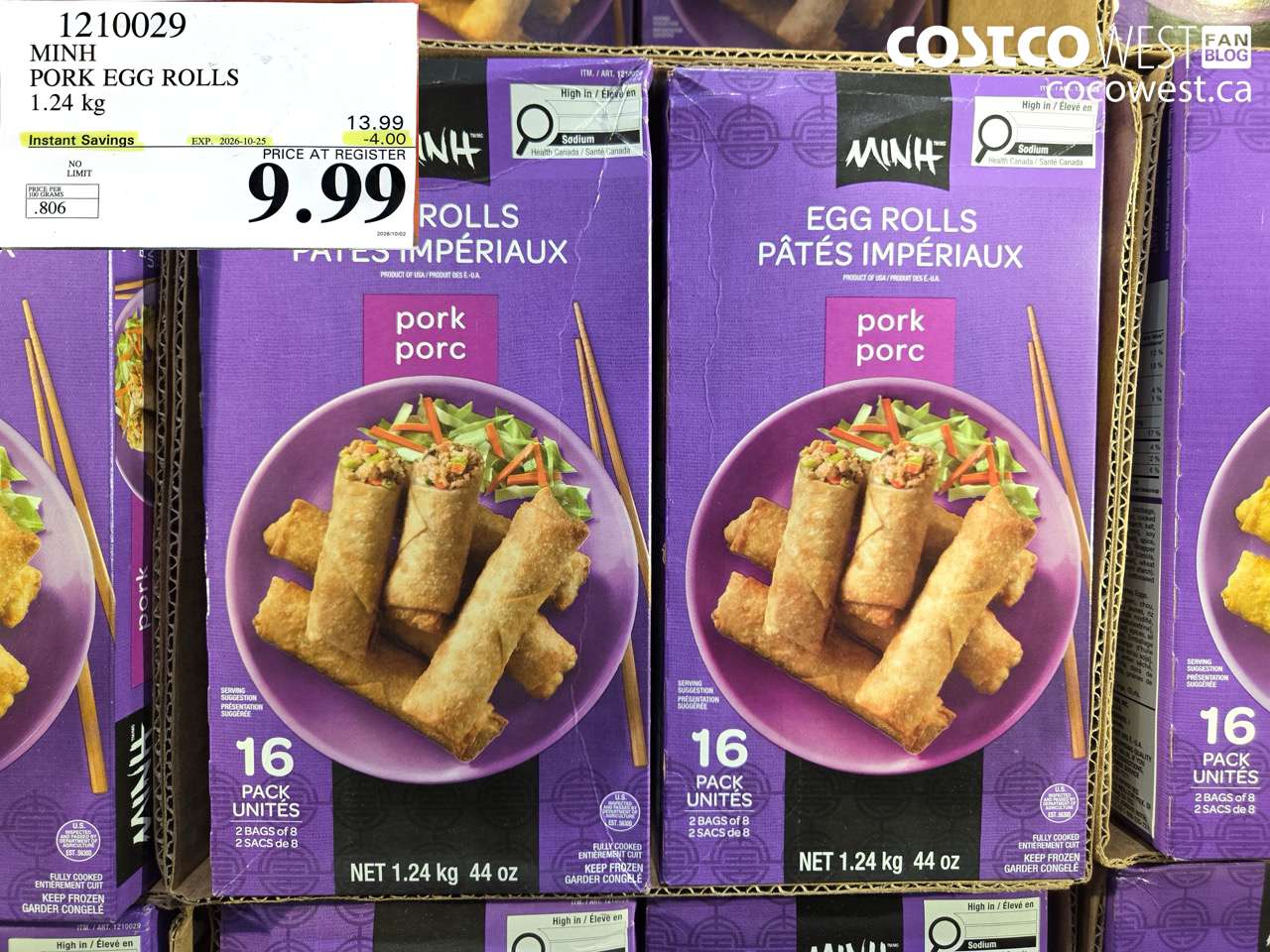 1210029 MINH PORK EGG ROLLS 1.24 KG ($4.00 INSTANT SAVINGS EXPIRES ON 2026-10-25) $9.99