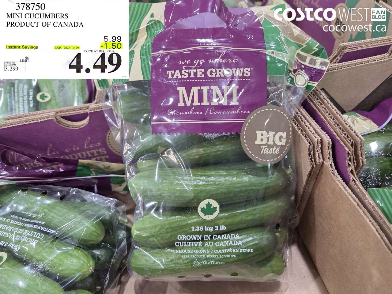 378750 MINI CUCUMBERS ($1.50 INSTANT SAVINGS EXPIRES ON 2026-10-29) $4.49