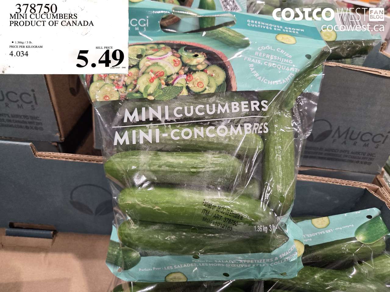 378750 MINI CUCUMBERS PRODUCT OF CANADA $5.49