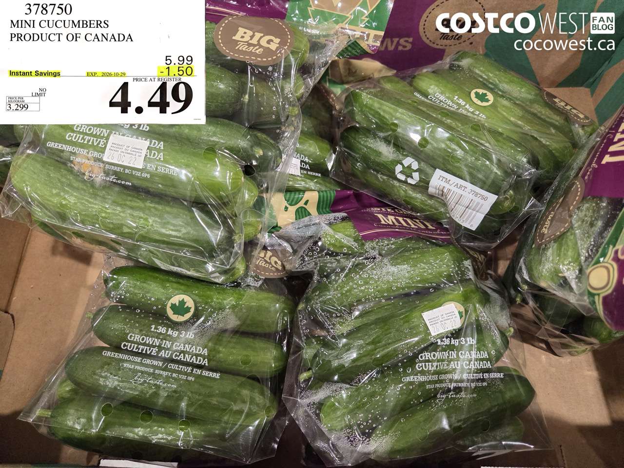378750 MINI CUCUMBERS PRODUCT OF CANADA ($1.50 INSTANT SAVINGS EXPIRES ON 2026-10-29) $4.49