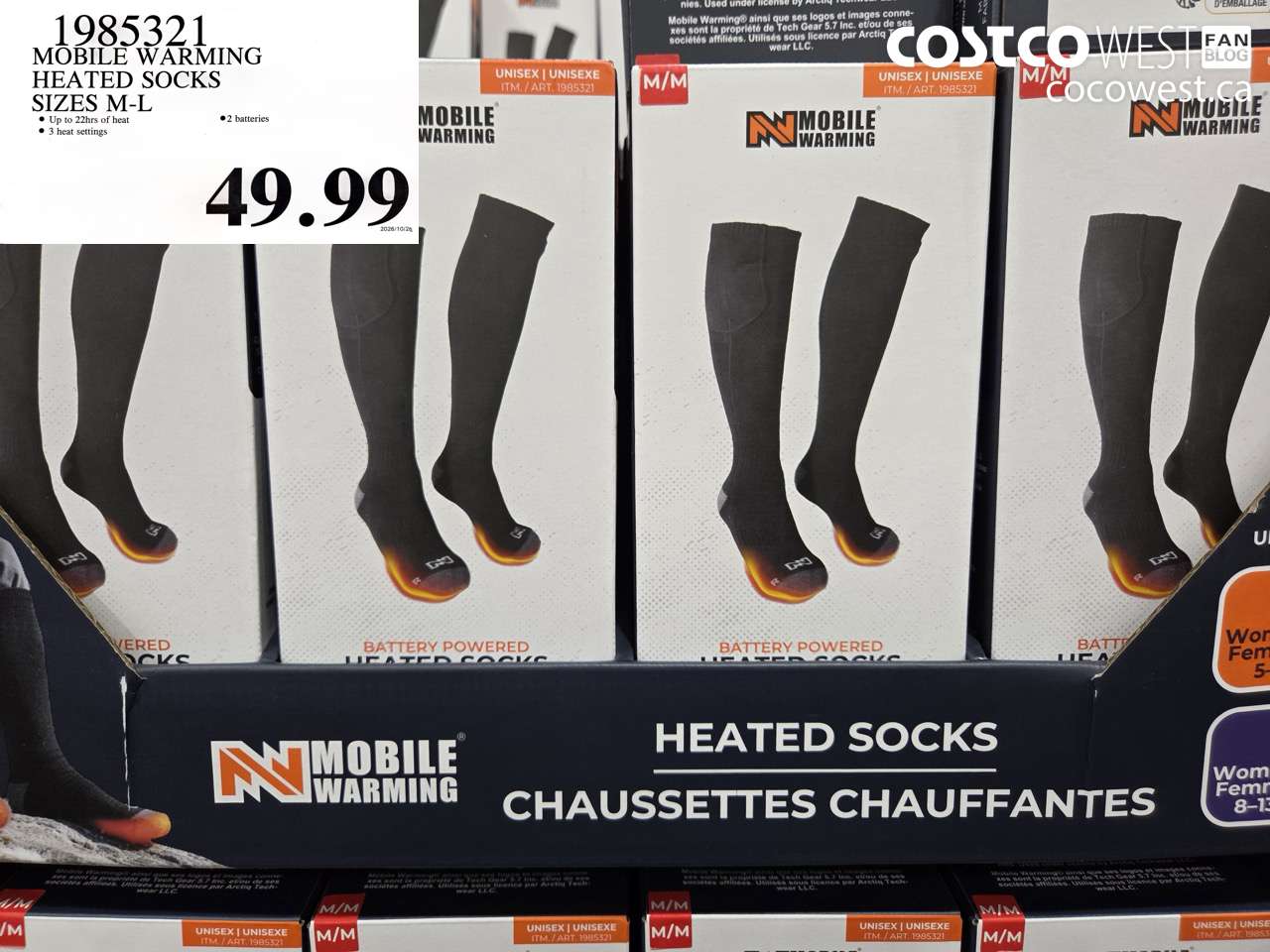 1985321 MOBILE WARMING HEATED SOCKS SIZES M-L $49.99