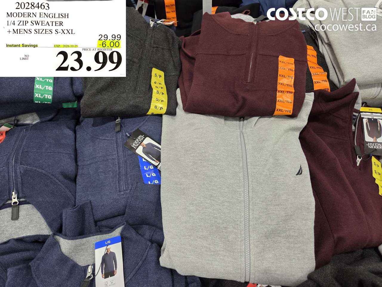 2028463 MODERN ENGLISH 1/4 ZIP SWEATER MENS SIZES S-XXL ($6.00 INSTANT SAVINGS EXPIRES ON 2026-10-25) $23.99