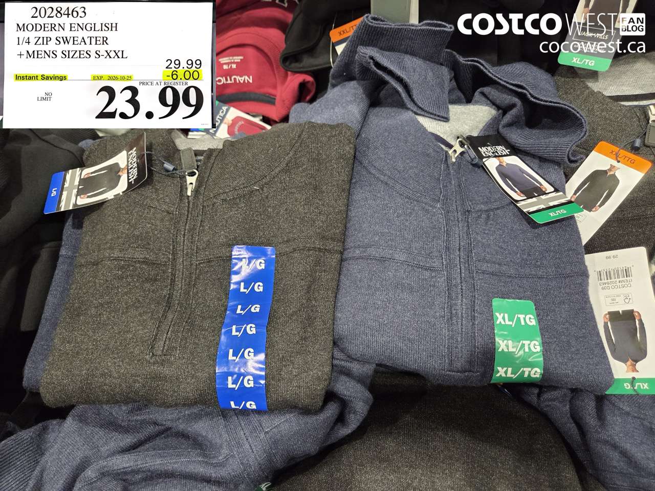 2028463 MODERN ENGLISH 1/4 ZIP SWEATER MENS SIZES S-XXL ($6.00 INSTANT SAVINGS EXPIRES ON 2026-10-25) $23.99