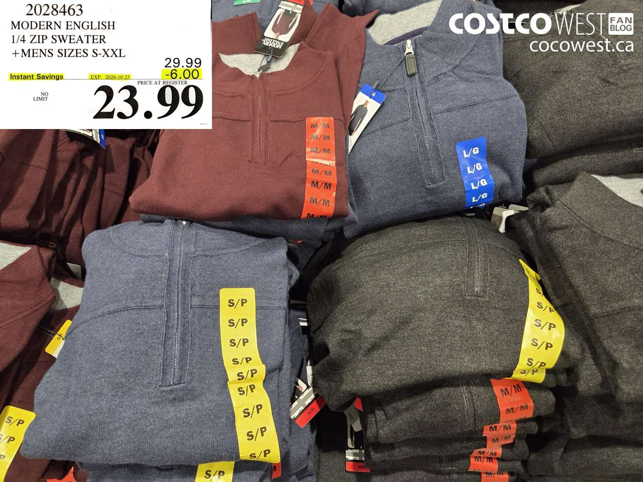 2028463 MODERN ENGLISH 1/4 ZIP SWEATER + MENS SIZES S-XXL ($6.00 INSTANT SAVINGS EXPIRES ON 2026-10-25) $23.99